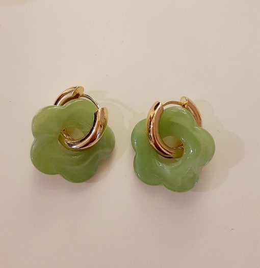 Very Mooi Oorbellen met bloem (lime)