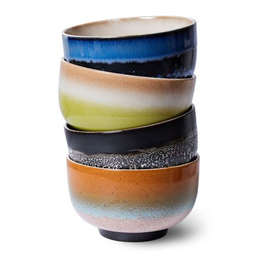 HK Living 70's ceramics noodle bowls groovy set of 4