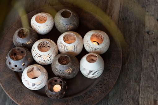 J-line kokosnoot theelicht houder naturel - Afbeelding 2