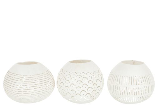 J-line kokosnoot theelicht houder wit - set van 3