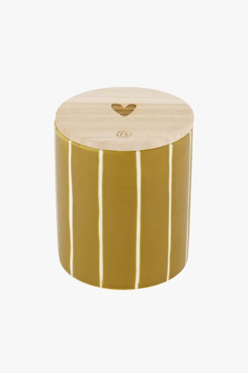 Zusss keramieken geurkaars met houten deksel hartje oker