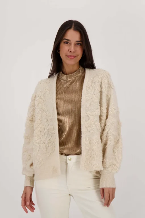 Zusss openvallend vest met lurex jacquard - creme - Afbeelding 2