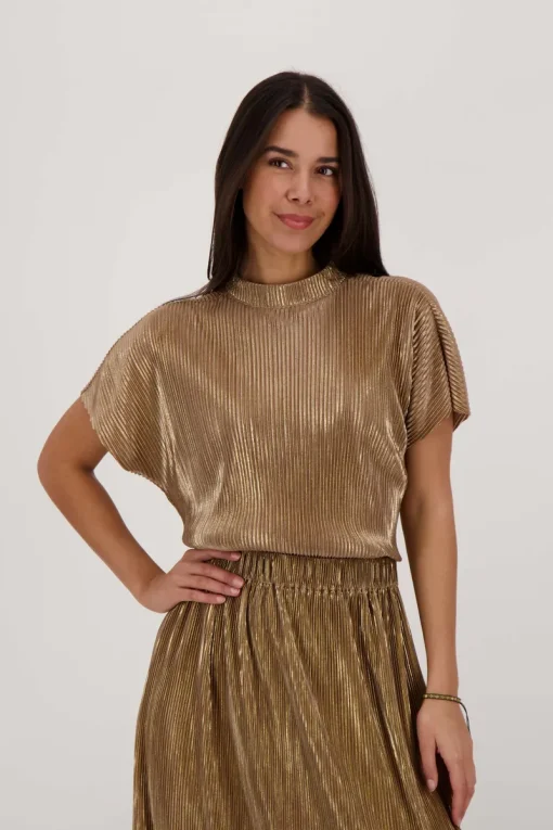 Zusss Plisse turtle top champagne goud - Afbeelding 2