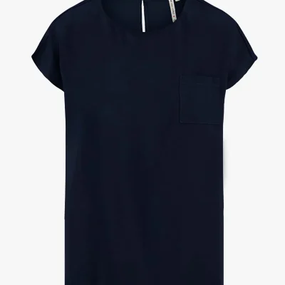 Zusss Satijnen twill top boothals donkerblauw