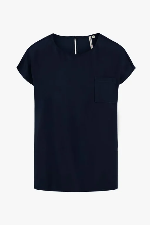 Zusss Satijnen twill top boothals donkerblauw