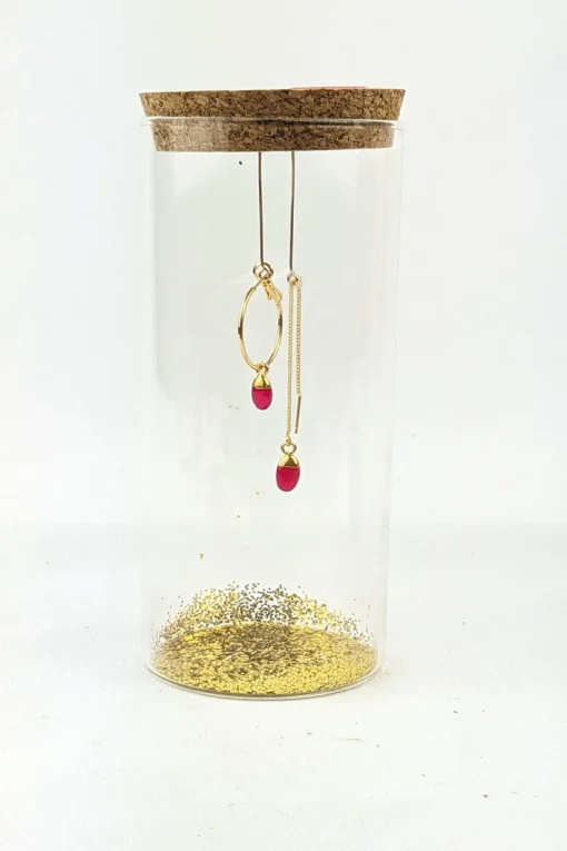 Stay Gold Asymmetrical Pink Chalcedony drop earrings