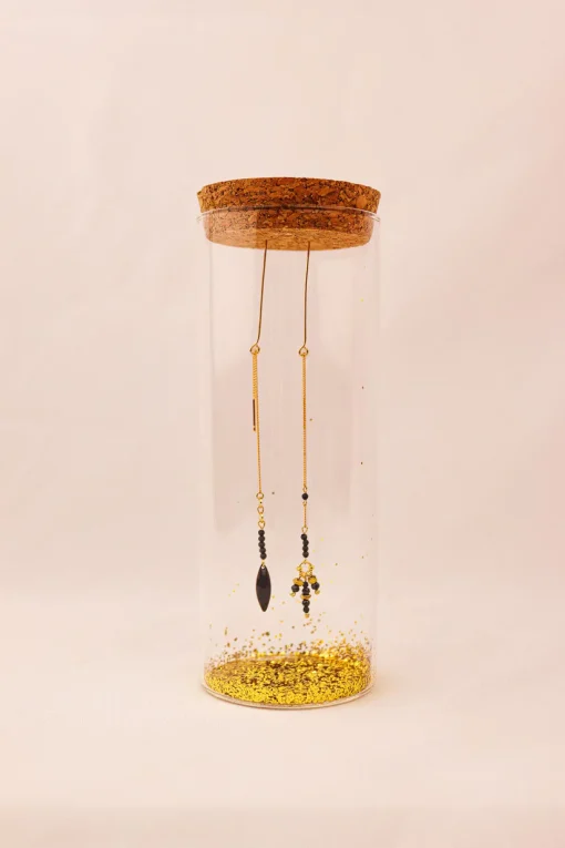 Stay Gold asymmetrical Black Onyx & enamel threader earrings