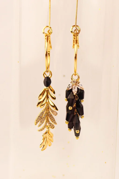 Stay Gold Statement Black Onyx earring & CZ Zirkonia flower - Afbeelding 2