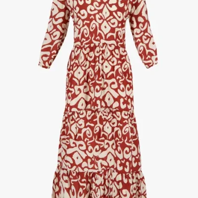 Zusss Maxi jurk ornamentprint cacaobruin/zand