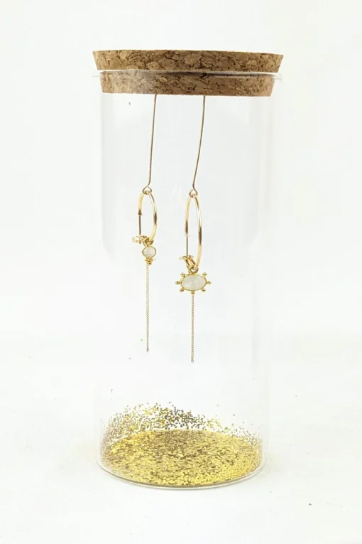 Stay Gold Asymmetrical Moonstone Sun earrings
