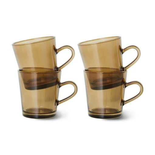HK Living 70 s glassware Coffeecups mud brown set of 4