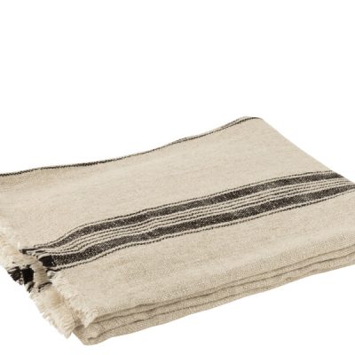 J-line jete de lit lignes lin beige