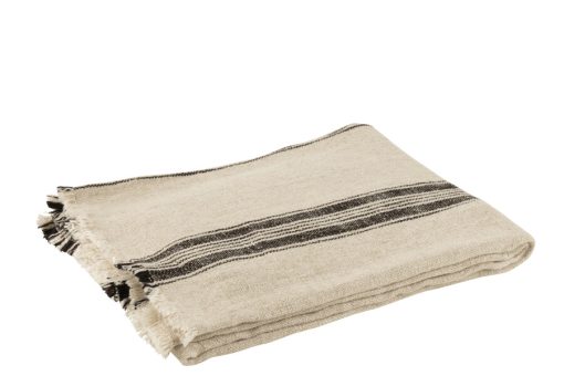 J-line jete de lit lignes lin beige