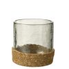J-line vaas mand glas/ jute transparant M