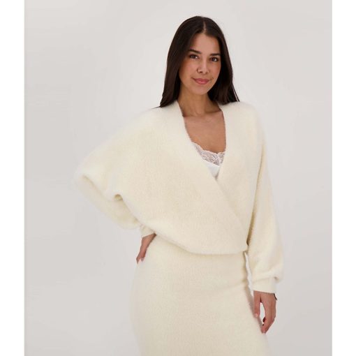 Zusss wikkel trui in fluffy garen - creme - Afbeelding 2